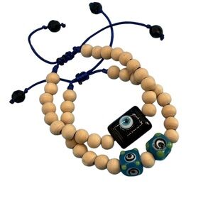 Blue and Cream Beaded Bracelet Set